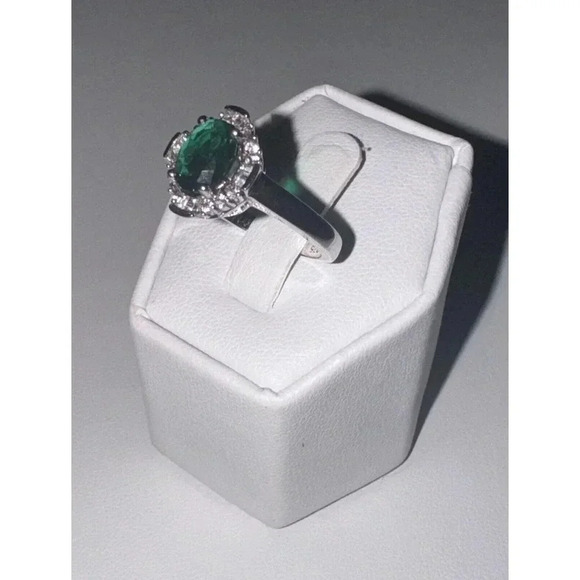 P Star M Sterling Silver 925 White Topaz & Emerald Green Stone Ring Size 6.75 - Picture 3 of 10
